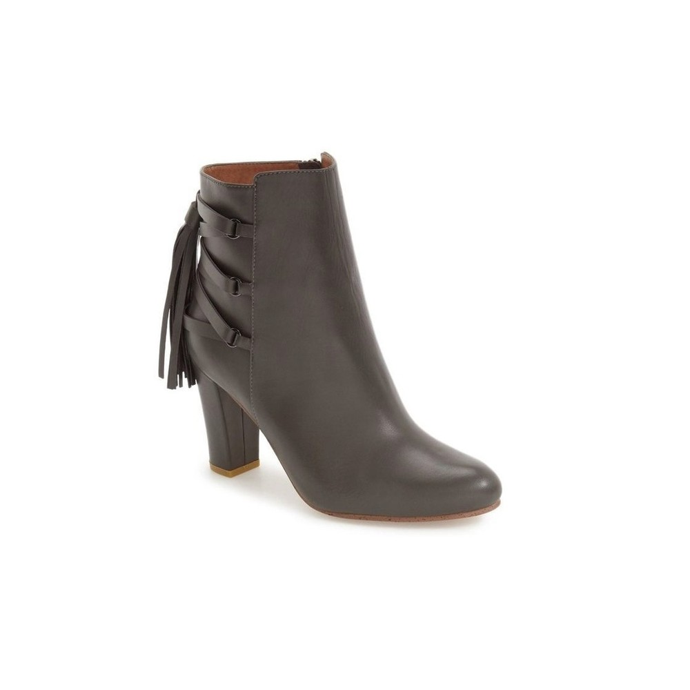 Halogen Grey Sadee Leather Tassel Ankle fringe Almond Toe Zip boots Sz 8.5 M NEW